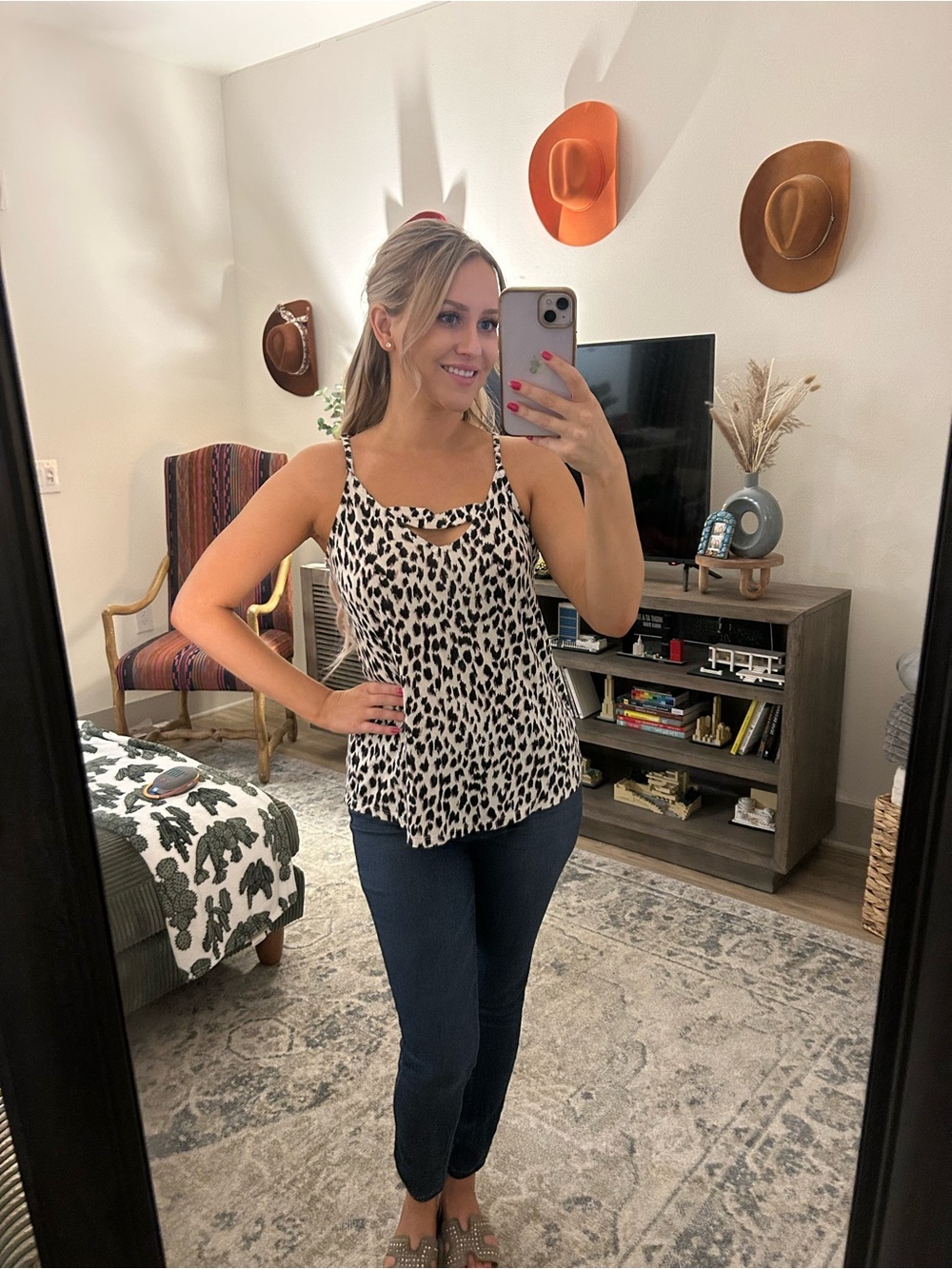Maurices Black & White Leopard Print Spaghetti Strap Camisole